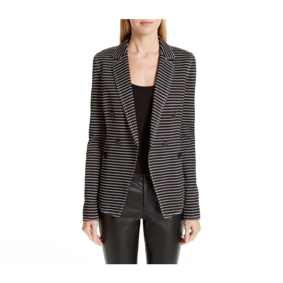 Lafayette 148 New York Devin Blazer Black White Striped Double Breasted Size 6 - Picture 1 of 11